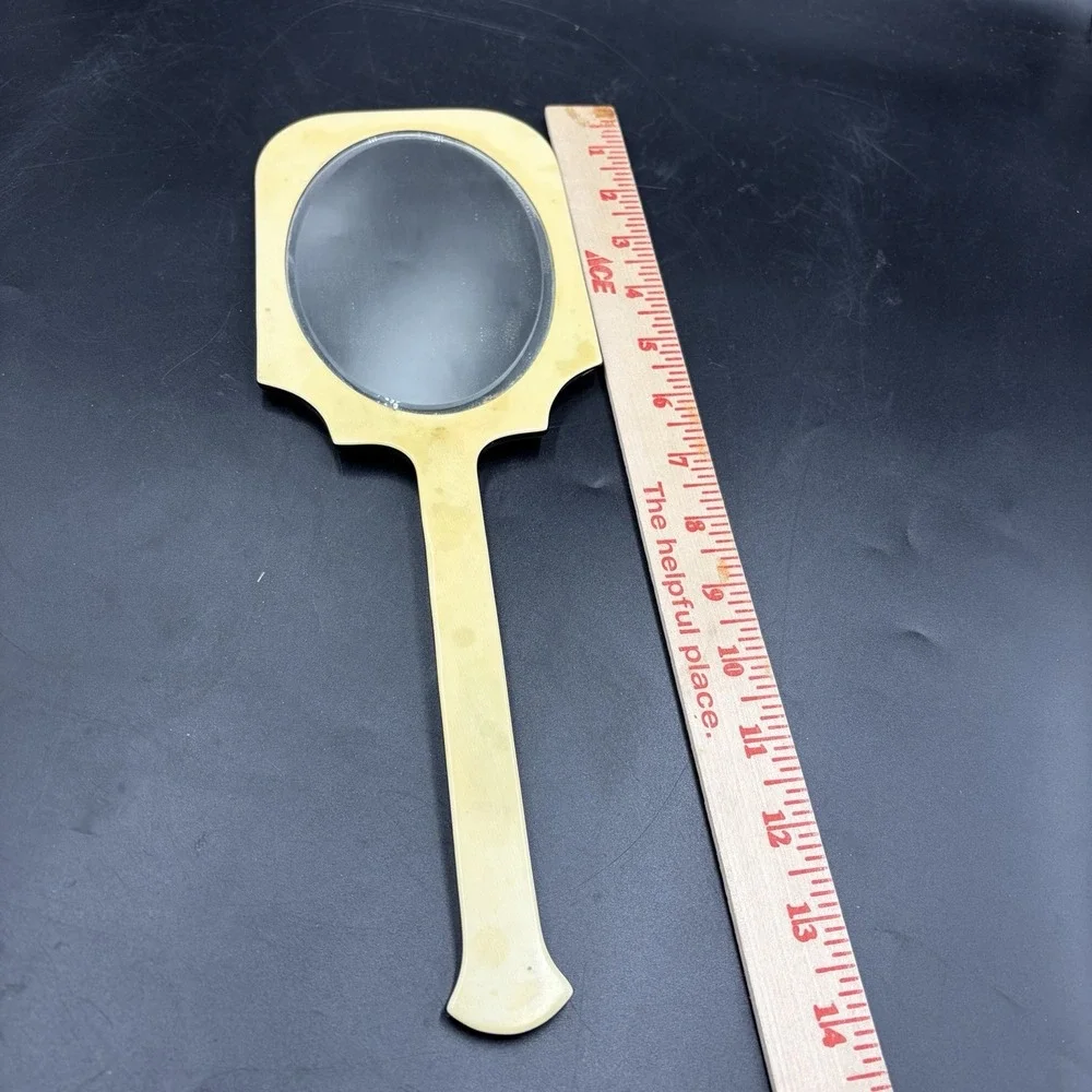 Vintage Art Deco Celluloid Or French Ivory Hand-Held Vanity Mirror Long Handle